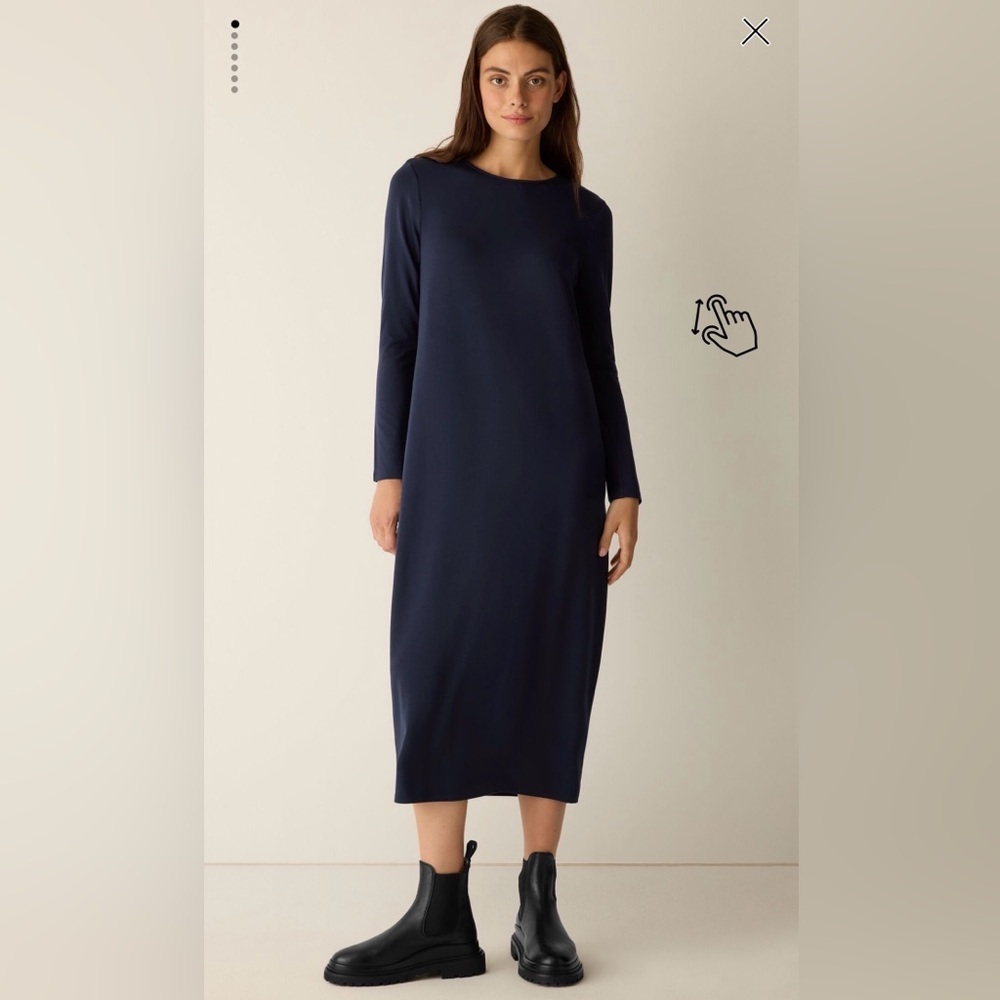 Eileen Fisher Stretch Jersey Knit Oval Dress Blue Size MP NWOT